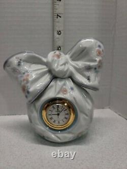 Lladro Porcelain Floral Bow Clock No 5970 Hand Made in Spain Beautiful Timepiece