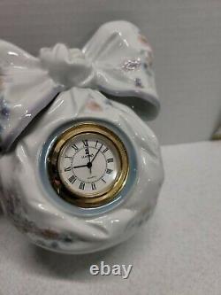 Lladro Porcelain Floral Bow Clock No 5970 Hand Made in Spain Beautiful Timepiece