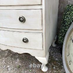 Lovely Country Chic Style Grey Hand Painted Vintage Bow Fronted Chest of Drawers