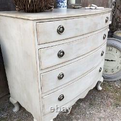Lovely Country Chic Style Grey Hand Painted Vintage Bow Fronted Chest of Drawers