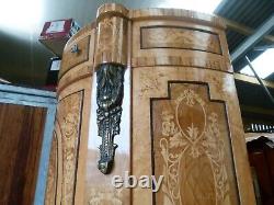 Lovely Looking French Style Marquetry Inlaid Bow Fronted Tall Cabinet. Superb