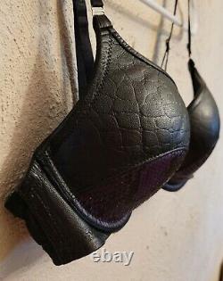 Lux Tenebrae Handmade In Bristol Leather & Snakeskin Push Up Plunge Bra 34B RARE