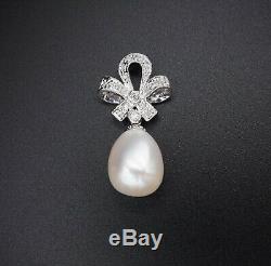 Luxe 18k White Gold Diamond Pearl Bow Pendant 1.2 11mm PG984