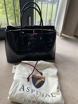 Luxury, Aspinal of London tote bag large/ leather/ deep Shine Black Soft Croc