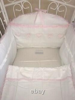 Luxury Baby Girl Handmade Cot Bedding Set 3 Piece Bow Hearts White Pink