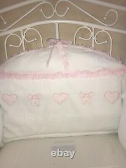 Luxury Baby Girl Handmade Cot Bedding Set 3 Piece Bow Hearts White Pink