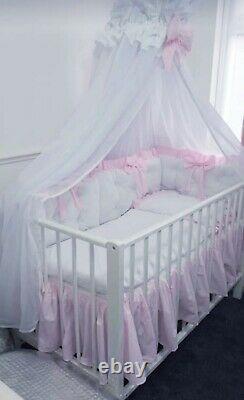 Luxury Baby Girl Pink Frill Quilted Cotbed Bedding Set Bow 100% Cotton 70x140cm