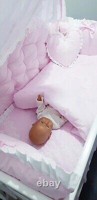 Luxury Baby Pink White Quilted Cot Bed Bedding Set Bow Lace