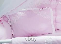 Luxury Baby Pink White Quilted Cot Bed Bedding Set Bow Lace