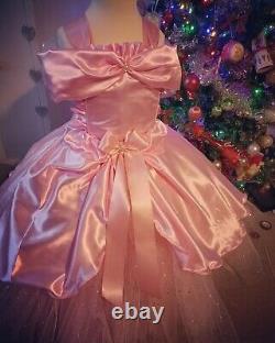 Luxury Handmade Pink satin Princess Tutu Dress sparkle cosplay Ankle length