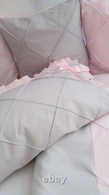 Luxury Pink Grey Bumper Quilted Cotbed Bedding Set Duvet Lace Bow 70x140cm