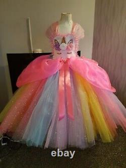 Luxury Rainbow unicorn Tutu Dress sparkle cosplay ankle length pink yellow blue