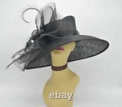M826(Black)Kentucky Derby Church Wedding Royal Ascot Sinamay Wide Brim hat