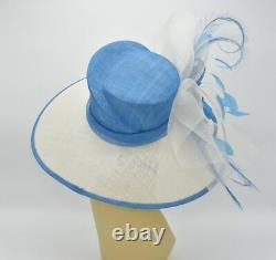 M826(Ivory/Blue)Kentucky Derby Church Wedding Royal Ascot Sinamay Wide Brim hat