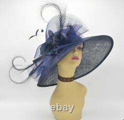 M826(Navy Blue)Kentucky Derby Church Wedding Royal Ascot Sinamay Wide Brim hat