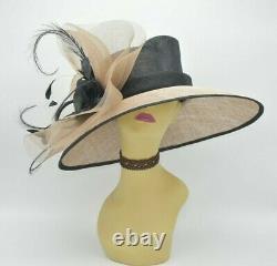 M826(Taupe/Black)Kentucky Derby Church Wedding Royal Ascot Sinamay Wide Brim hat