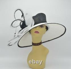 M826(White/Black)Kentucky Derby Church Wedding Royal Ascot Sinamay Wide Brim hat