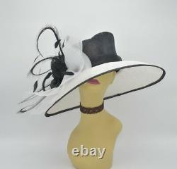 M826(White/Black)Kentucky Derby Church Wedding Royal Ascot Sinamay Wide Brim hat