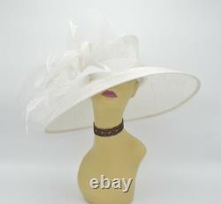 M826(White)Kentucky Derby Church Wedding Royal Ascot Sinamay Wide Brim hat