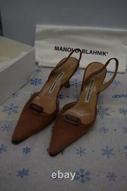 MANOLO BLAHNIK Hand Made Italy Suede Leather Sling Back Shoes Pumps Heels 36.5