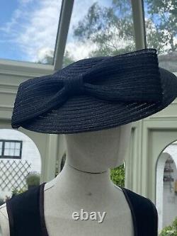 Marie Mercie Paris Black Sisal Dome Hat Bow Infront Breakfast Tiffany's Rare