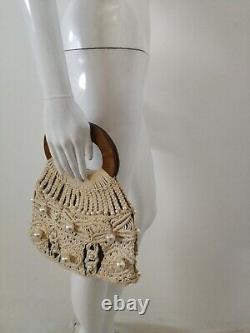 Medium bag hand handle handbag vintage satchel boho fashion brand pearl macrame