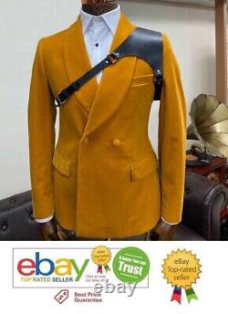 Men Wedding Designer Custom Made Mustard Yellow Double Breasted Party Jacket