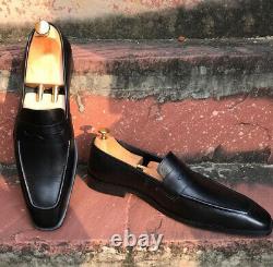 Men black leather Formal Shoes, Men black leather moccasins slip ons, Men Shoes