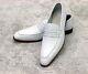 Men's White Formal Square Toe Moccasin Dress Shoes, Real Leather Office Shoes