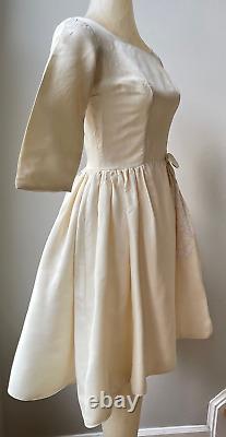 Mid Century Modern 1960s Silk Satin Knee Length Wedding Dress YY682