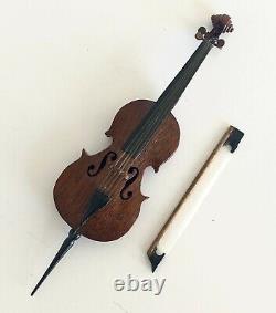 Miniature Dolls House Cello And Bow 1/12 Handmade by Artisan J Whitehead 90-91