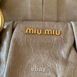 Miu Miu Beige 2Way Leather Shoulder Handbag USED Cute Rare Shipping From Japapn