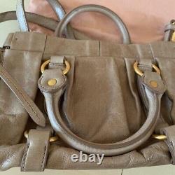 Miu Miu Beige 2Way Leather Shoulder Handbag USED Cute Rare Shipping From Japapn