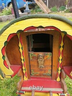Model Miniature Handmade Wooden Painted Gypsy Bow Top Wagon Vardo Caravan 15in