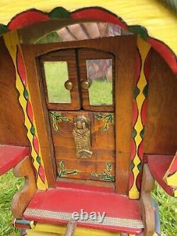 Model Miniature Handmade Wooden Painted Gypsy Bow Top Wagon Vardo Caravan 15in
