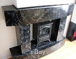 Modern Black Marble Effect Bow Front Fireplace / Fire Surround