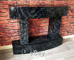 Modern Black Marble Effect Bow Front Fireplace / Fire Surround