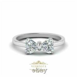 Mr. Perfect Type 1.20CT Double White Heart Shaped Stone Bow Style Engagement Ring