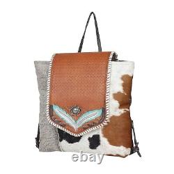 Myra Bag Handmade Calentivay Backpack Hand Tooled Bag Upcycled Canvas & Cowhide