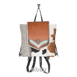 Myra Bag Handmade Calentivay Backpack Hand Tooled Bag Upcycled Canvas & Cowhide