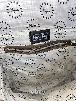 Myra Bag Handmade Daisy Backpack Upcycled Canvas & Cowhide Leather