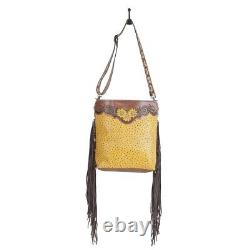 Myra Bag Handmade Drops Hand Tooled Bag Upcycled Canvas & Cowhide Leather