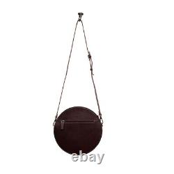 Myra Bag Handmade Lily Bloom Round Bag Upcycled Canvas & Cowhide Leather