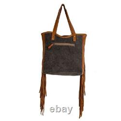 Myra Bag Handmade Mojave Tote Bag Upcycled Canvas & Cowhide Leather
