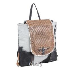 Myra Bag Handmade Padauk Hand Tooled Bag Upcycled Canvas & Cowhide Leather