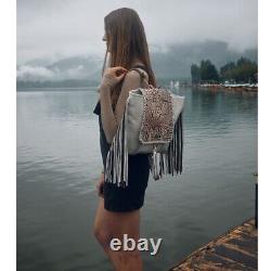 Myra Bag Handmade Smokey Leather & Hairon Upcycled Canvas Backpack
