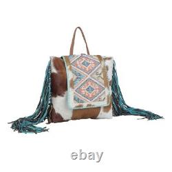 Myra Bag Handmade Vanilla Backpack Upcycled Canvas & Cowhide Leather