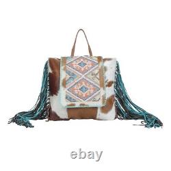 Myra Bag Handmade Vanilla Backpack Upcycled Canvas & Cowhide Leather
