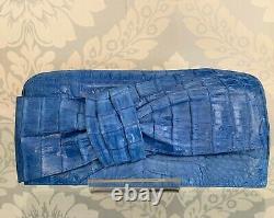 NANCY GONZALEZ Blue Crocodile Skin Leather Bow Front Hand Made Clutch/Bag $1950