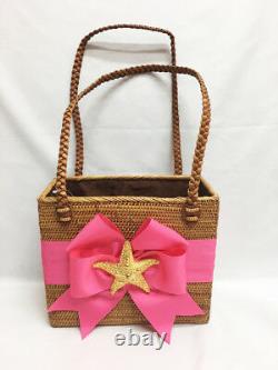 NEW Bosom Buddy PURSE Hand Woven Straw Pink Bow Gold Starfish Summer Tote BAG